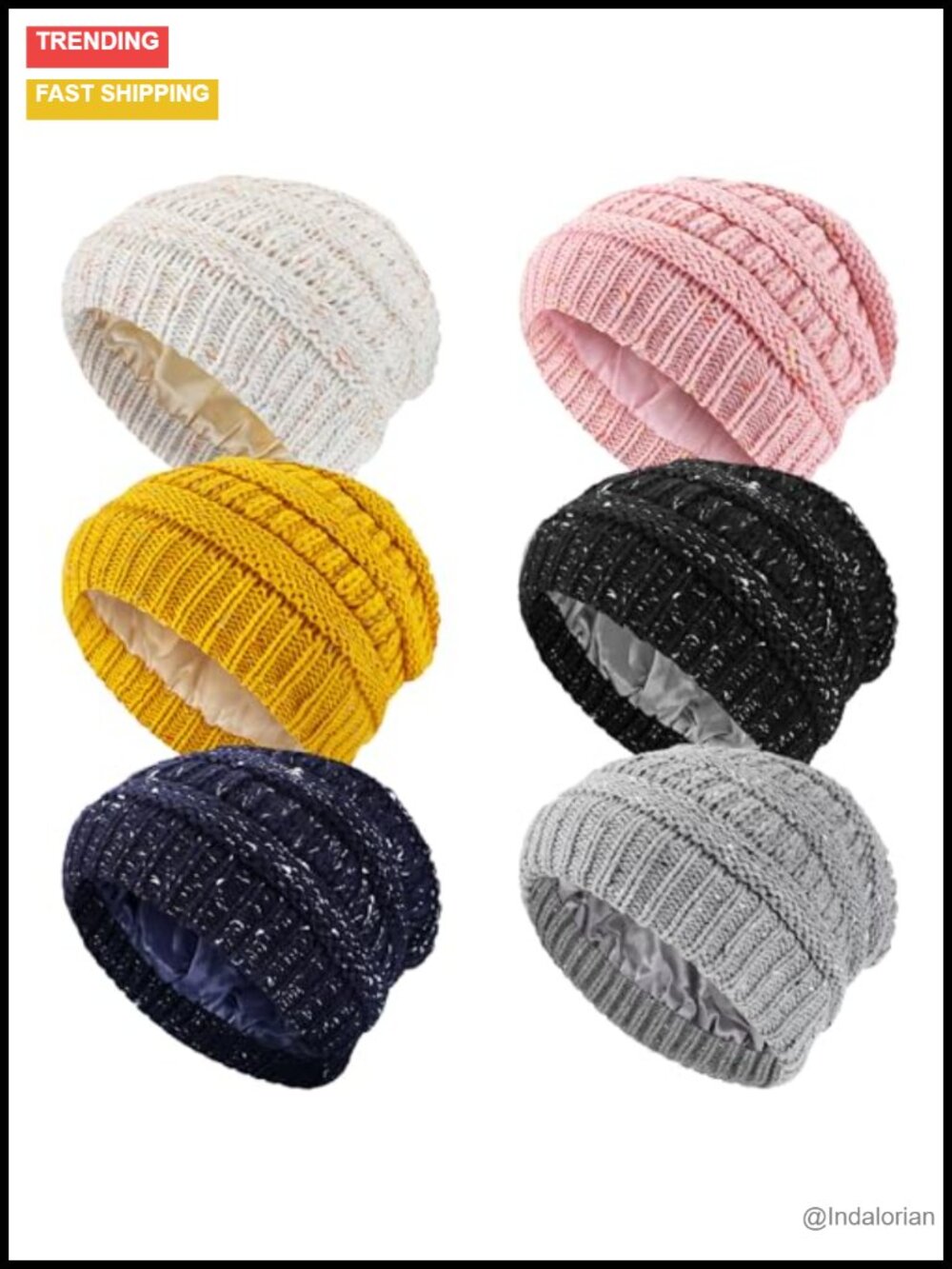 Satin Lined Knit Beanie Hats Cable Chunky Winter Warm Caps